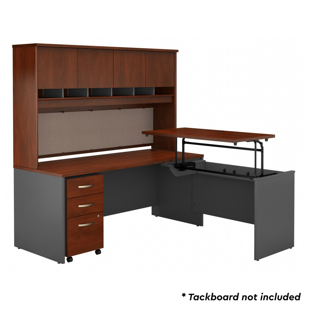 Bush Business Furniture Components 72inW 3 Position Sit to Stand L Shaped Desk with Hutch and Mobile File Cabinet, Hansen Cherry/Graphite Gray, Standard Delivery