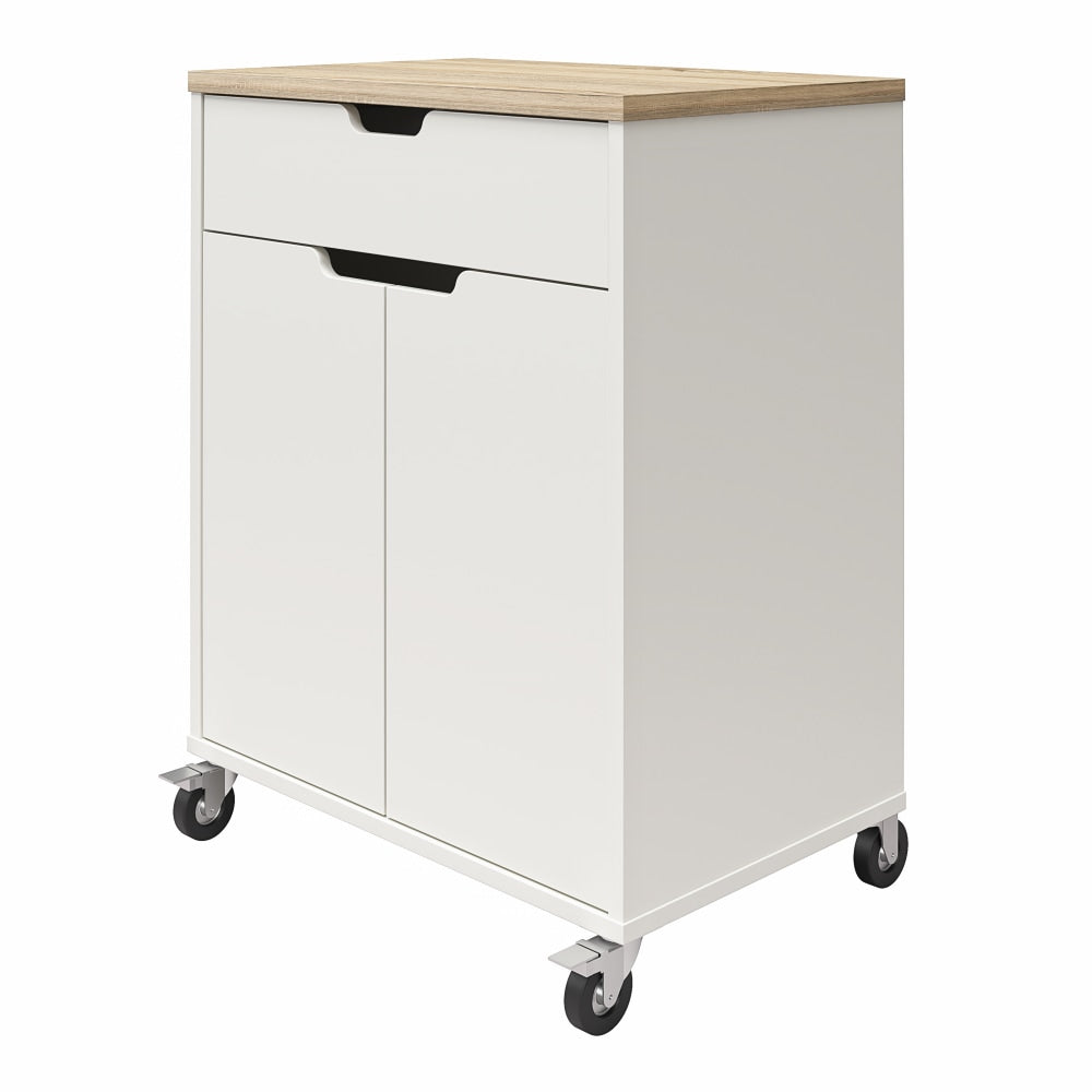 Ameriwood Home Systembuild Evolution Versa 1-Drawer Storage Cart With Locking Casters, 35-9/16in x 27-11/16in, White/Weathered Oak