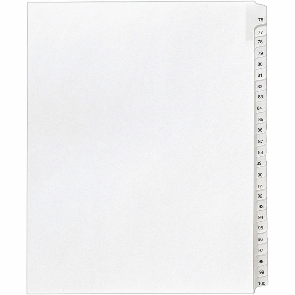 Avery Allstate-Style Collated Legal Exhibit Dividers, 8 1/2in x 11in, White Dividers/White Tabs, 76-100, Pack Of 25 Tabs