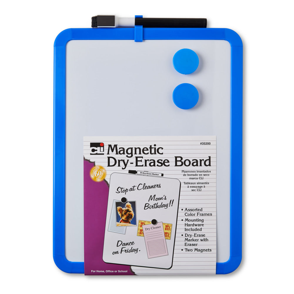 Charles Leonard Framed Magnetic Dry-Erase Boards, 8-1/2in x 11in, Assorted Colors, Plastic Frame, Pack Of 4 Boards