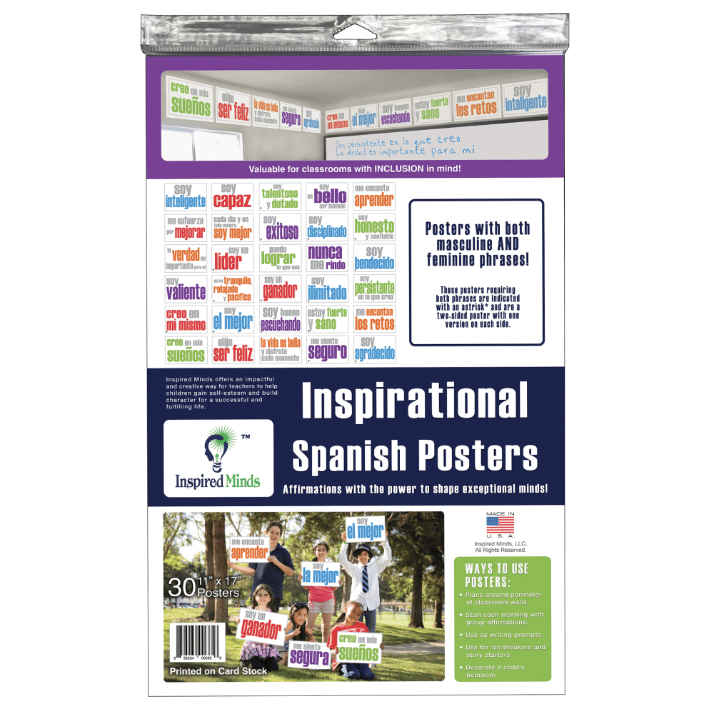 Inspired Minds Card Stock Posters, 17in x 11in, Spanish, Pack Of 30 Posters