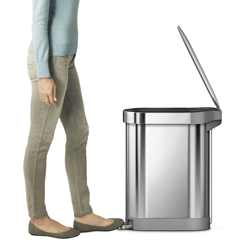 simplehuman Slim Stainless Steel Step Trash Can, With Liner Rim, 11.9 Gallons, Brushed Stainless Steel