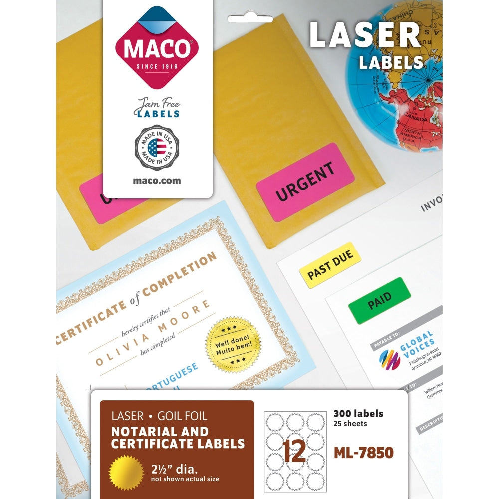 Maco Permanent Gold Foil Seals, Pack Of 300