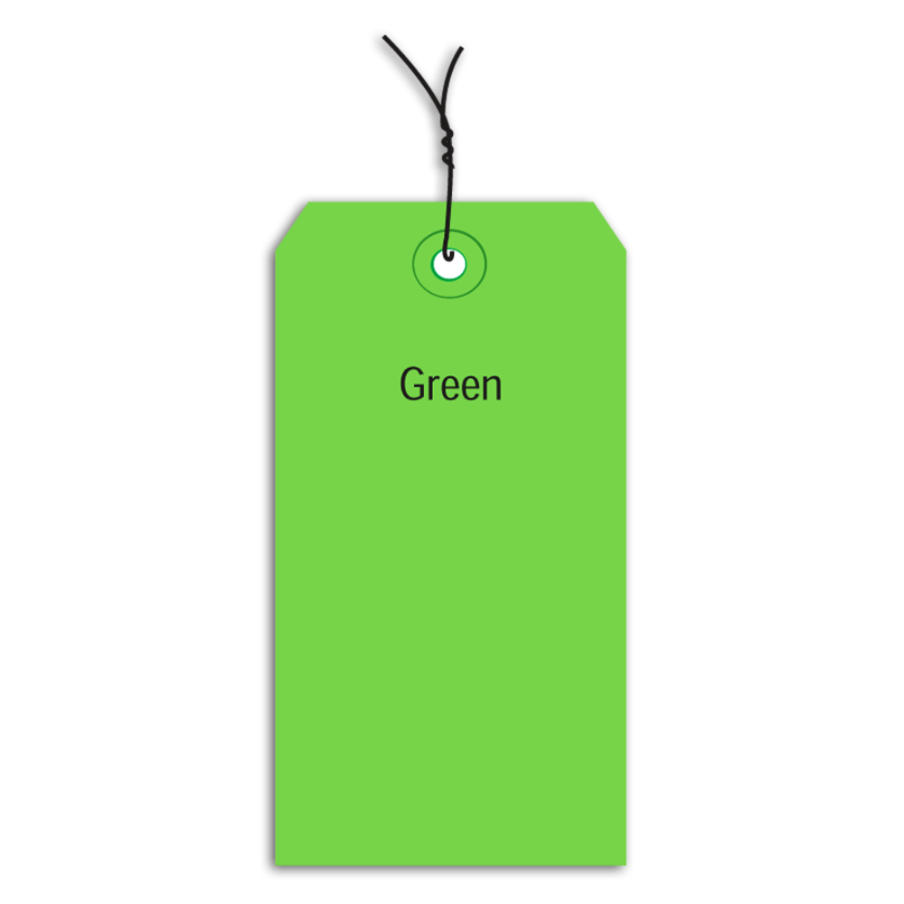 Partners Brand Prewired Color Shipping Tags, #3, 3 3/4in x 1 7/8in, Green, Box Of 1,000