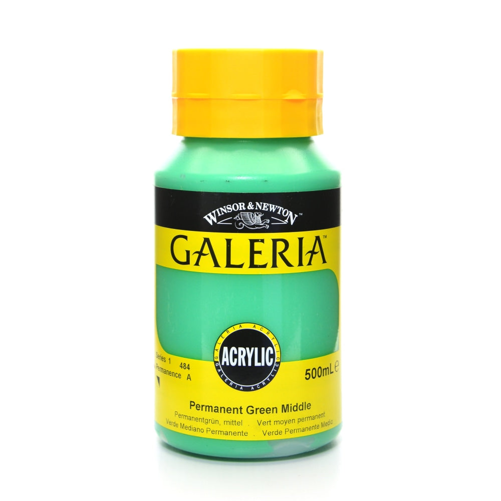 Winsor & Newton Galeria Flow Formula Acrylic Colors, 500 mL, Permanent Green Middle, 484