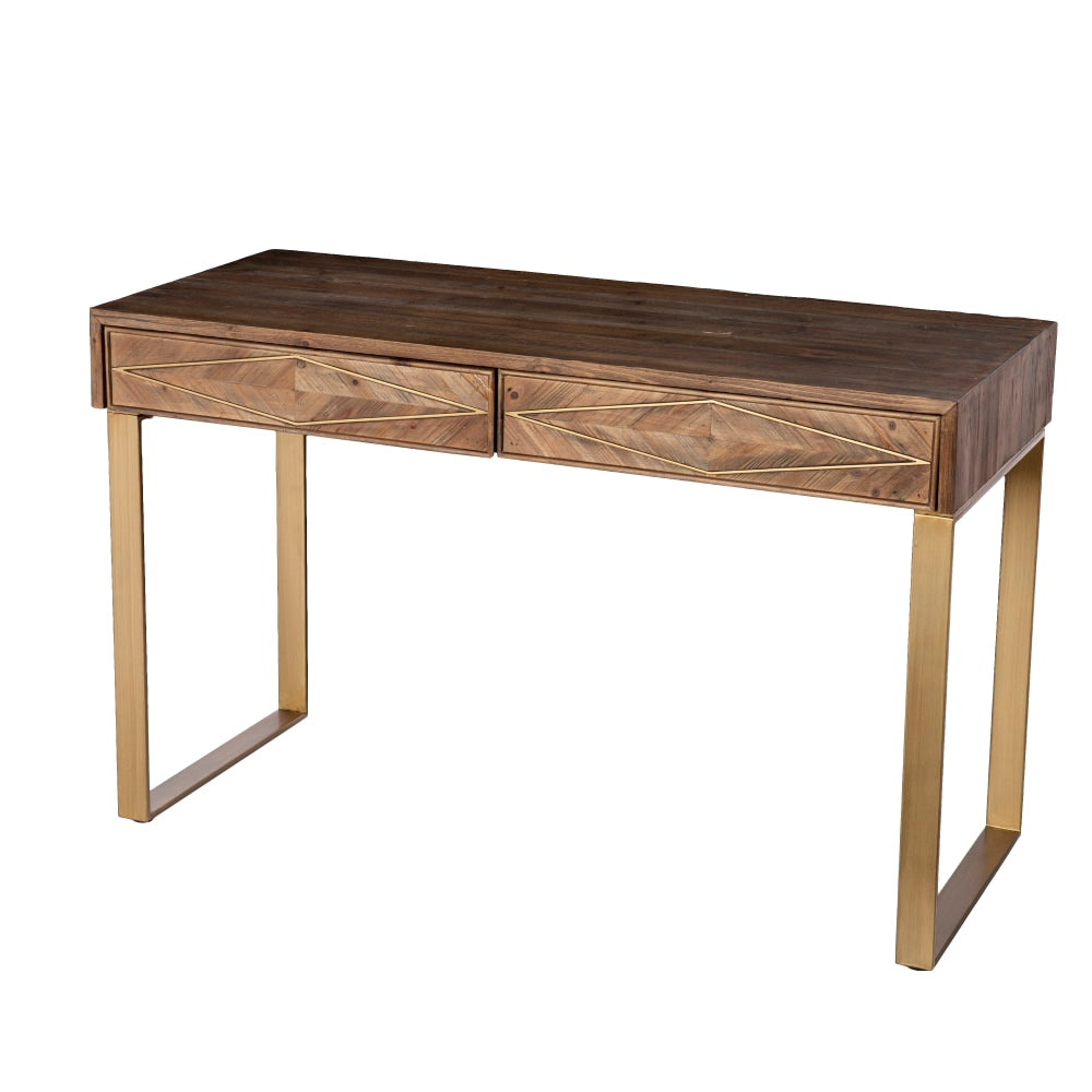 SEI Furniture Astorland 48inW Reclaimed Wood Writing Desk With Storage, Natural/Antique Brass