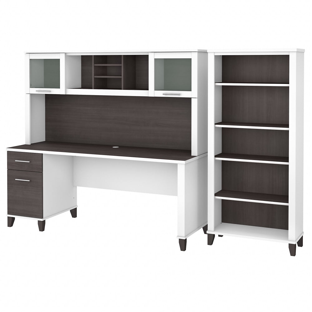 Bush Business Furniture Somerset 72inW Office Computer Desk With Hutch And 5-Shelf Bookcase, Storm Gray/White, Standard Delivery