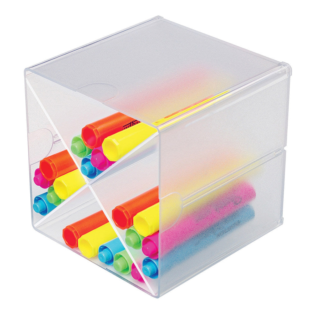 Deflecto Stackable Cube With X Divider, 6inH x 6inW x 6inD, Clear