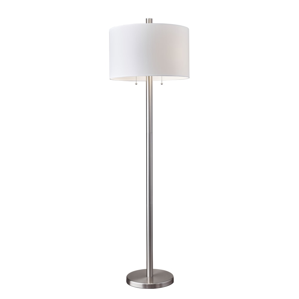 Adesso Boulevard Floor Lamp, 61inH, White/Silver