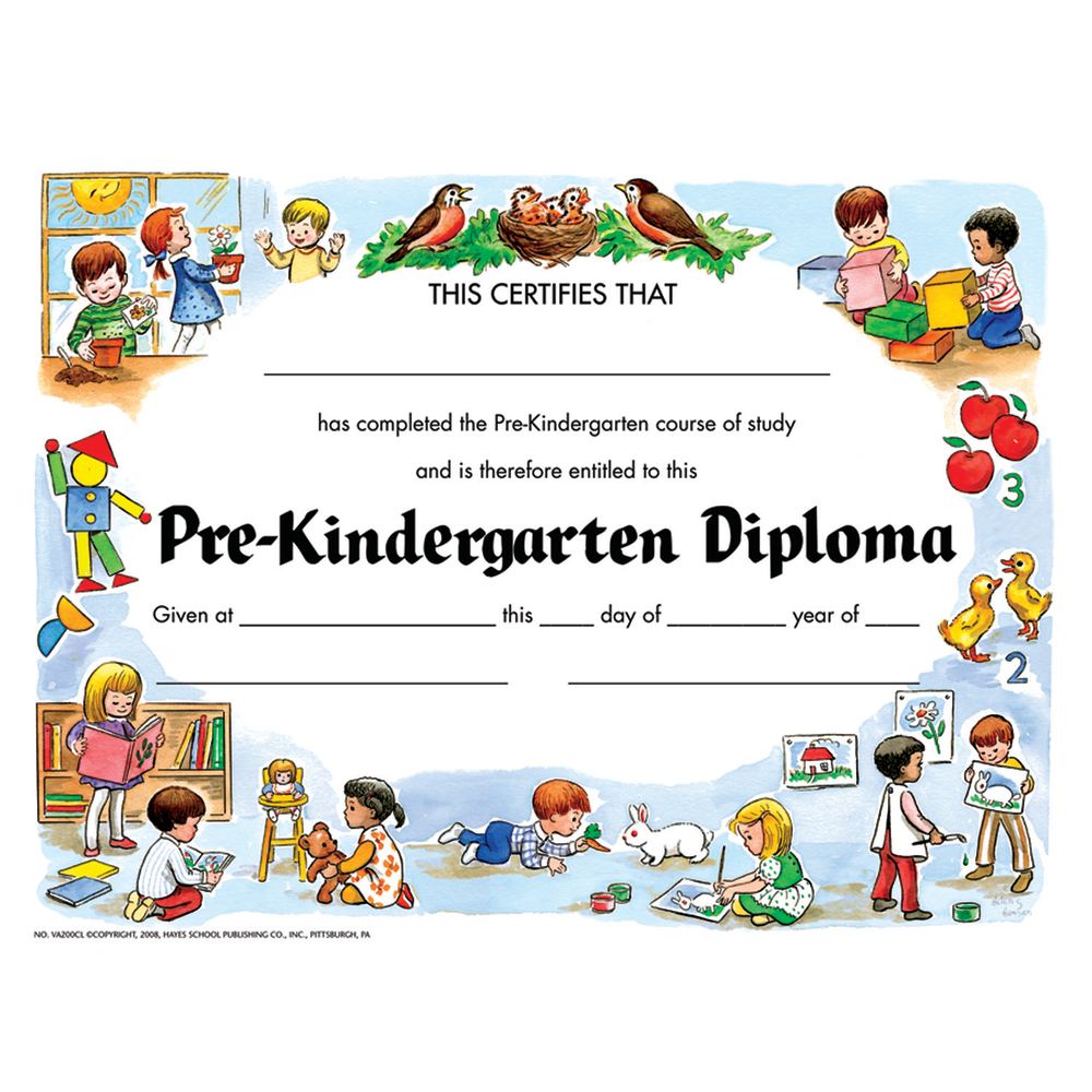 Hayes Pre-Kindergarten Diplomas, 8-1/2in x 11in, 30 Diplomas Per Pack, Set Of 6 Packs