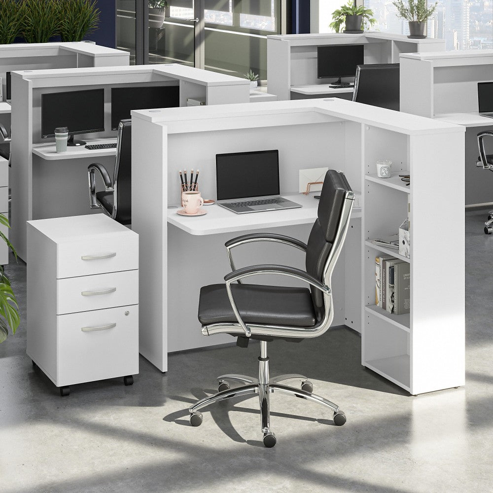 Bush Business Furniture Studio C 48inW Cubicle Computer Desk With Shelves And Mobile File Cabinet, White, Standard Delivery