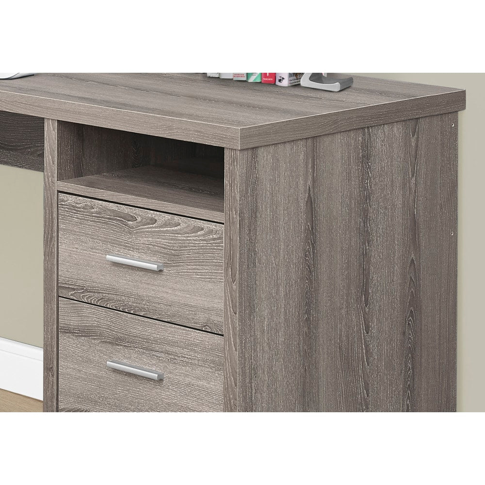 Monarch Specialties 79inW L-Shaped Corner Desk With 2 Drawers, Dark Taupe