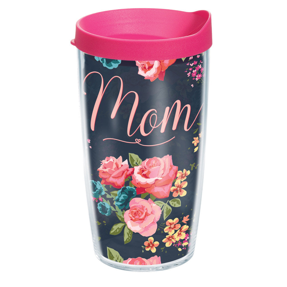 Tervis Mom Floral Tumbler With Lid, 16 Oz, Clear/Navy