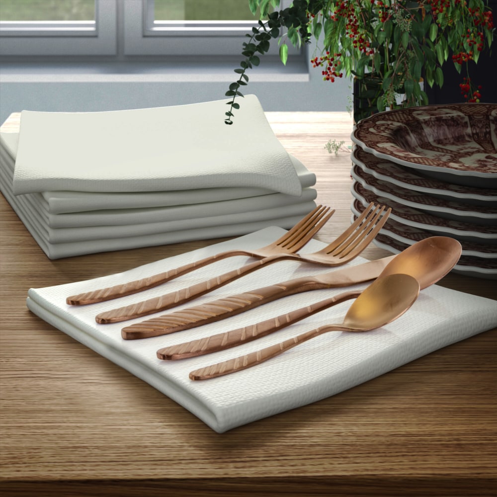 MegaChef La Vague 20-Piece Stainless-Steel Flatware Set, Rose Gold