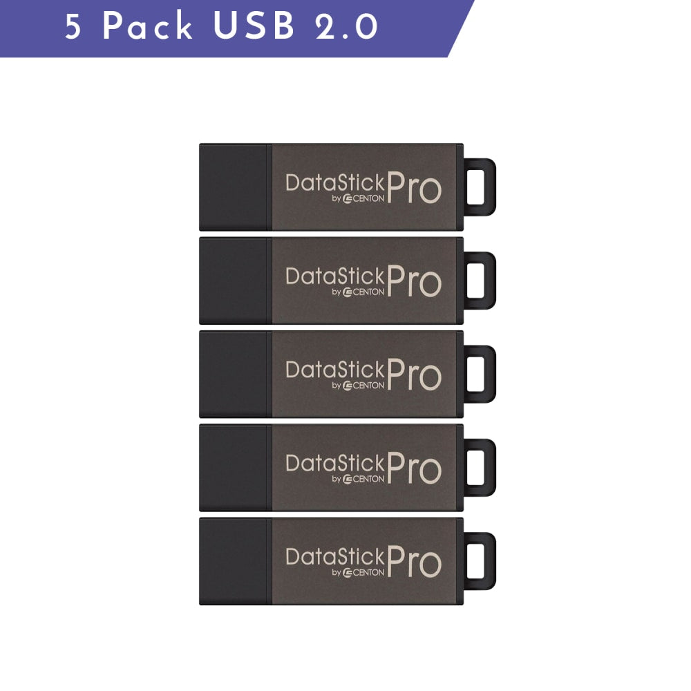 Centon DataStick Pro USB Flash Drives, USB 2.0, 64GB, Gray, Pack Of 5, S1-U2P5-64-5B