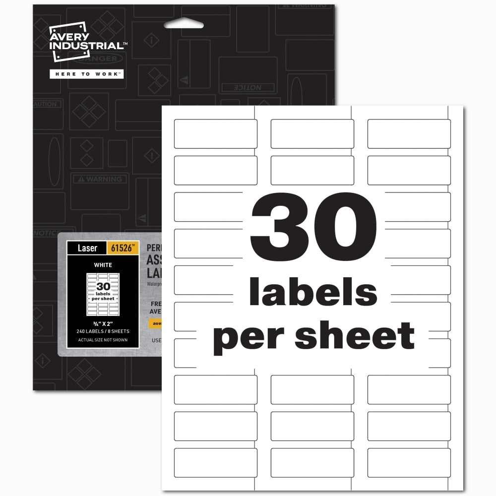 Avery PermaTrack Durable Asset Tag Labels, 61526, 3/4in x 2in, White, Pack Of 240 Labels