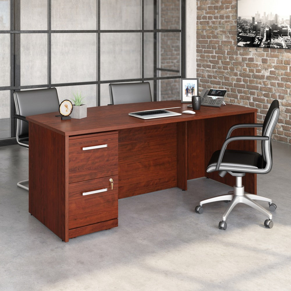 Sauder Affirm Collection 72inW Executive Bowfront Desk With 2-Drawer Mobile Pedestal File, Classic Cherry