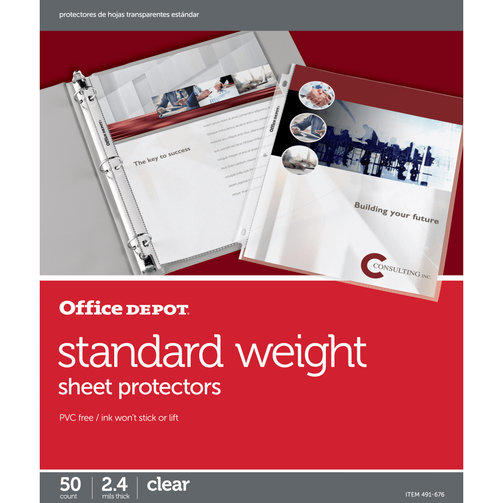 Office Depot Brand Standard Weight Sheet Protectors, 8-1/2in x 11in, Clear, Pack Of 50