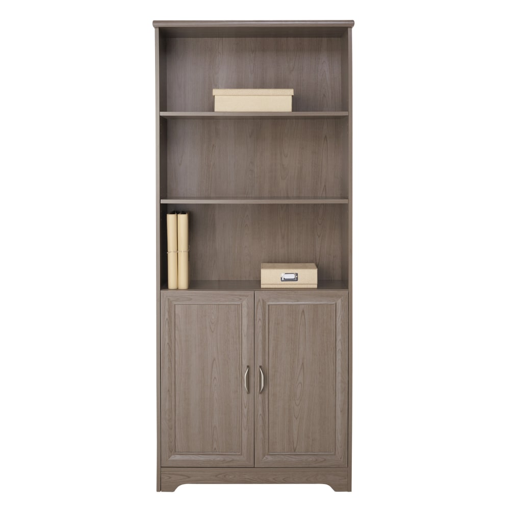 Realspace Magellan 72inH 5-Shelf Contemporary Bookcase With Doors, Gray/Medium Finish