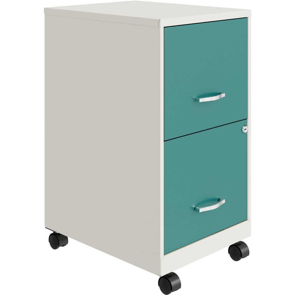 Realspace SOHO Smart 18inD Vertical 2-Drawer Mobile File Cabinet, White/Teal