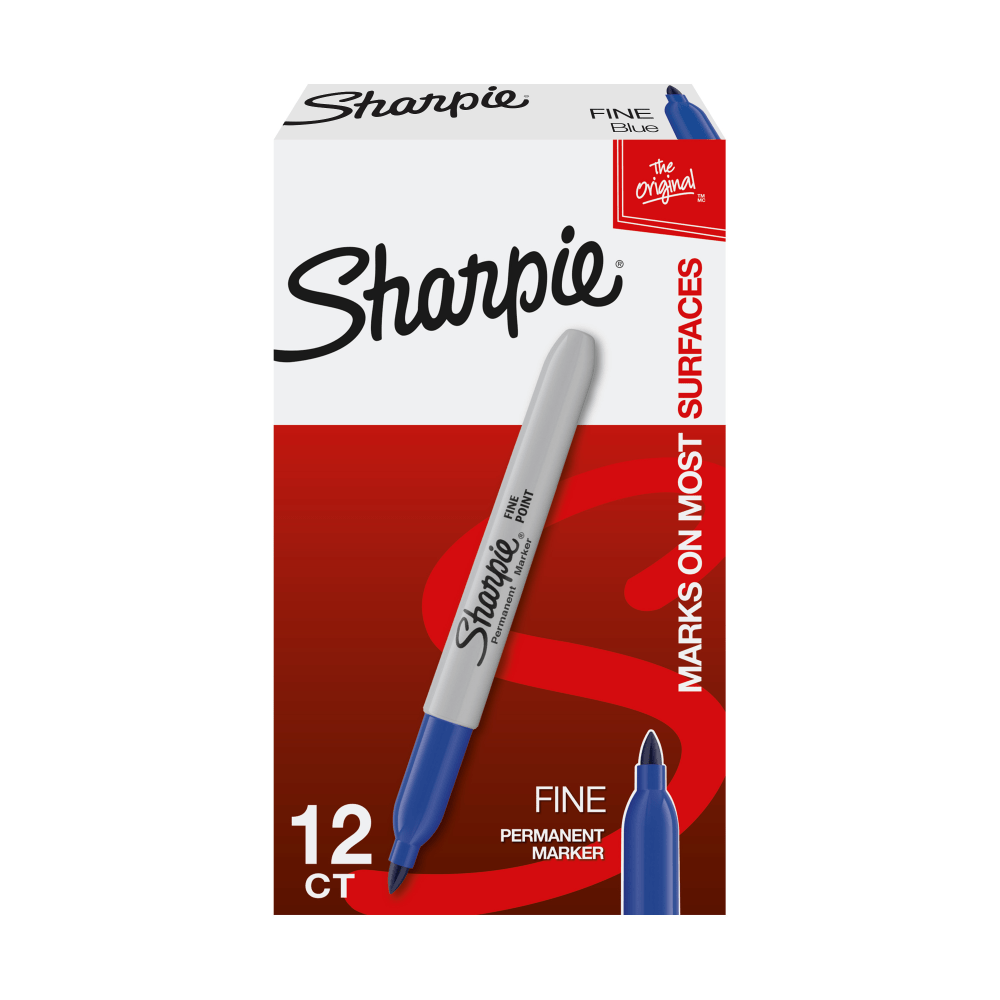 Sharpie Permanent Fine-Point Markers, Blue, Pack Of 12 Markers