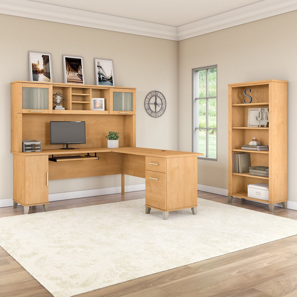 Bush Furniture Somerset L Shaped Desk With Hutch And 5 Shelf Bookcase, 72inW, Maple Cross, Standard Delivery