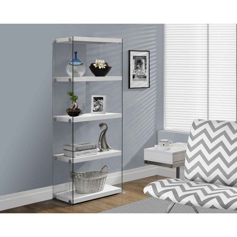 Monarch Specialties Open-Concept 60inH 5-Shelf Bookcase, Glossy White