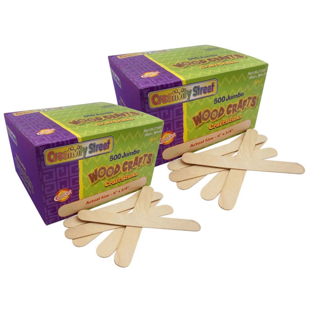 Creativity Street Jumbo Craft Sticks, 6in x 3/4in, Natural, 500 Pieces Per Pack, Set Of 2 Packs