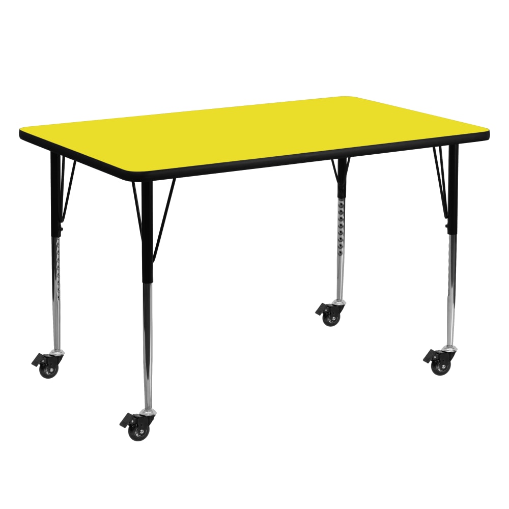 Flash Furniture Mobile Rectangular HP Laminate Activity Table With Standard Height-Adjustable Legs, 30-1/2inH x 30inW x 60inD, Yellow