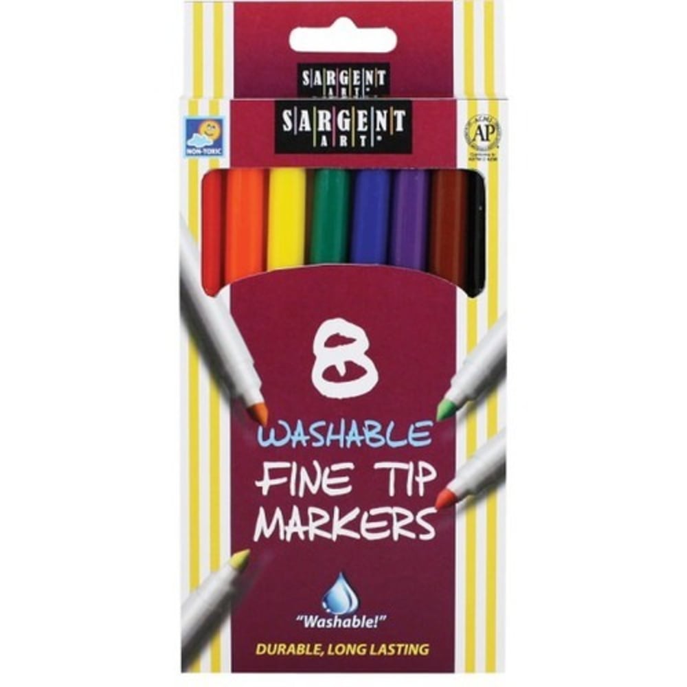 Sargent Art Washable Markers, Fine Tip, Assorted Colors, Box Of 8