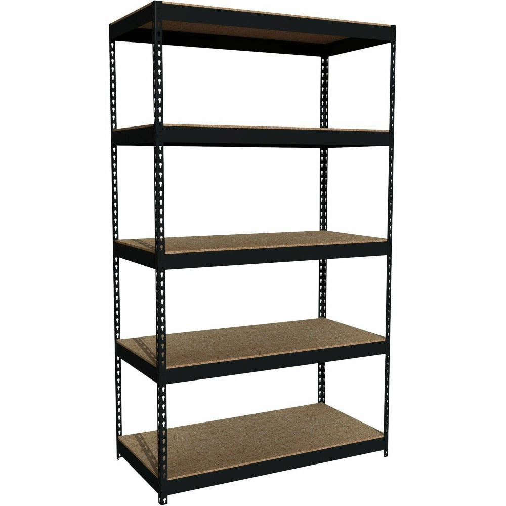 Lorell 5-Shelf Riveted Steel Shelving, 84inH x 48inW x 24inD, Black