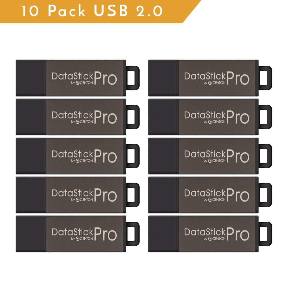 Centon DataStick Pro USB 2.0 Flash Drives, 16GB, Gray, Pack Of 10 Flash Drives