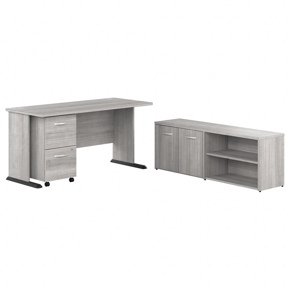 Bush Business Furniture Studio A 60inW Computer Desk With Mobile File Cabinet And Low Storage Cabinet, Platinum Gray, Standard Delivery