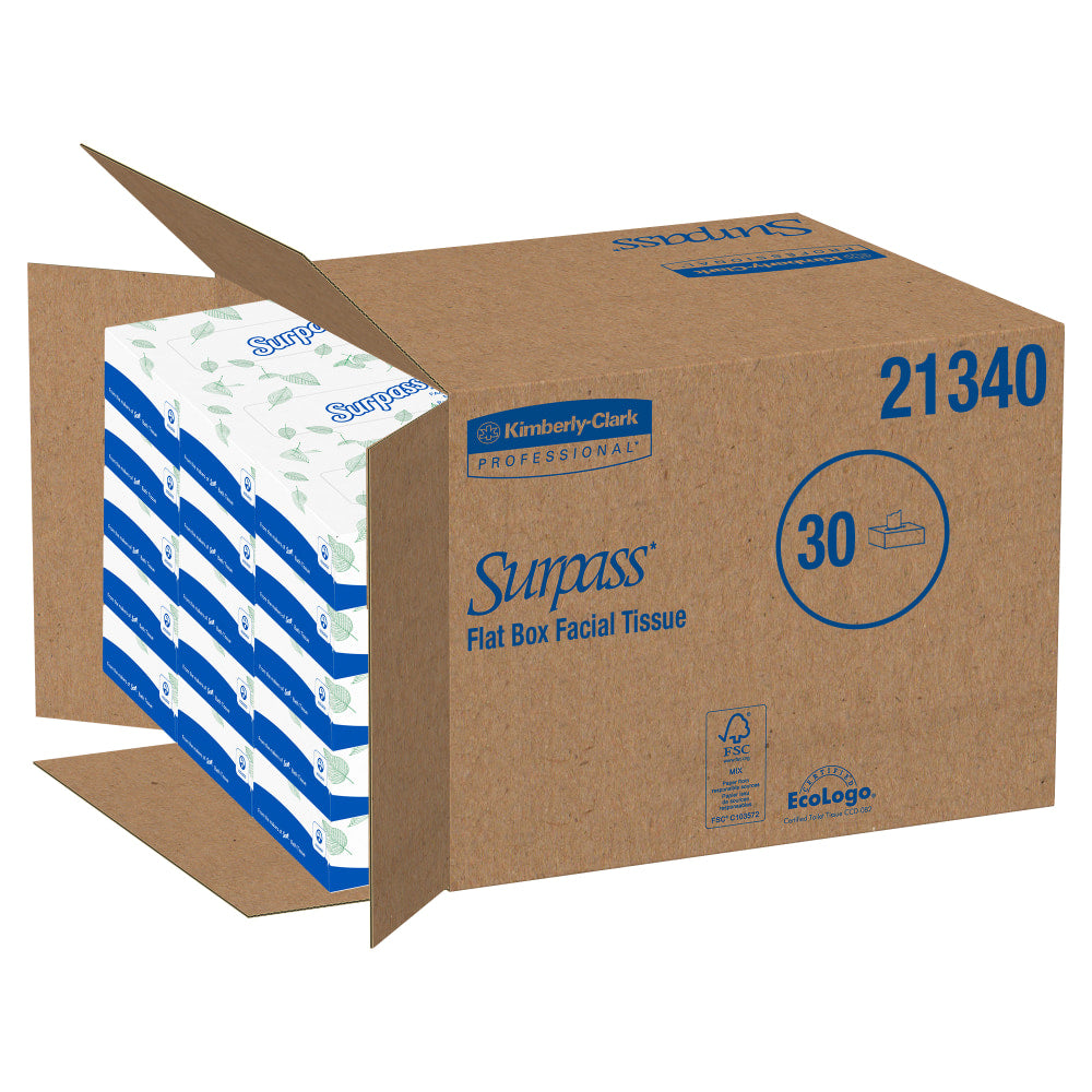 Surpass 2-Ply Facial Tissue, Unscented, 100 Tissues Per Box, Case of 30 Boxes