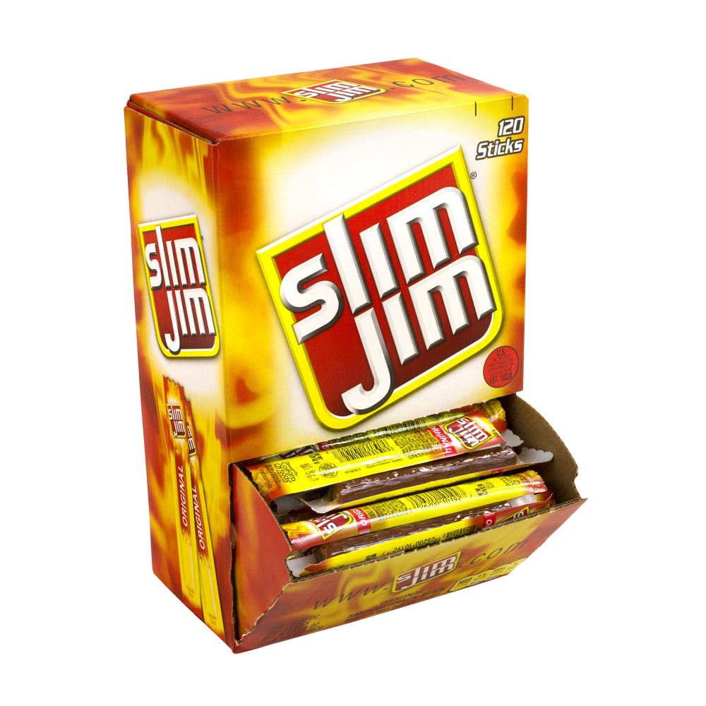 Slim Jim Snack-Sized Smoked Meat Sticks, 0.28 Oz, Box Of 120 Sticks