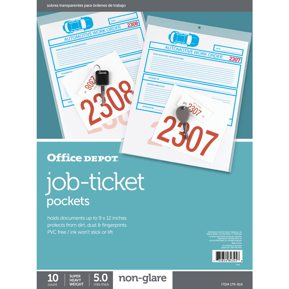 Office Depot Brand Job Ticket Holders, 9in x 12in, Non-Glare, Pack Of 10