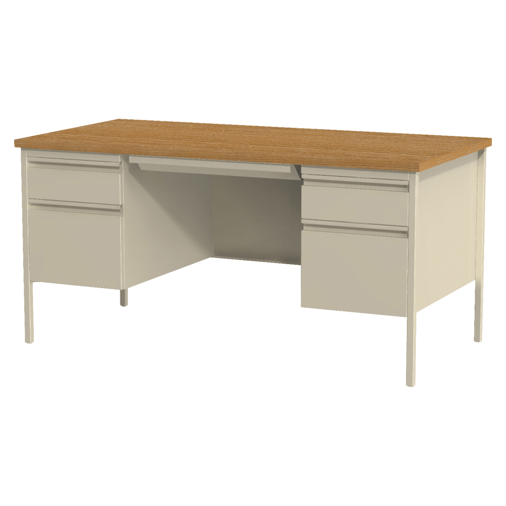 Lorell Fortress Series 60inW Steel Double Pedestal Writing Desk, Putty/Oak