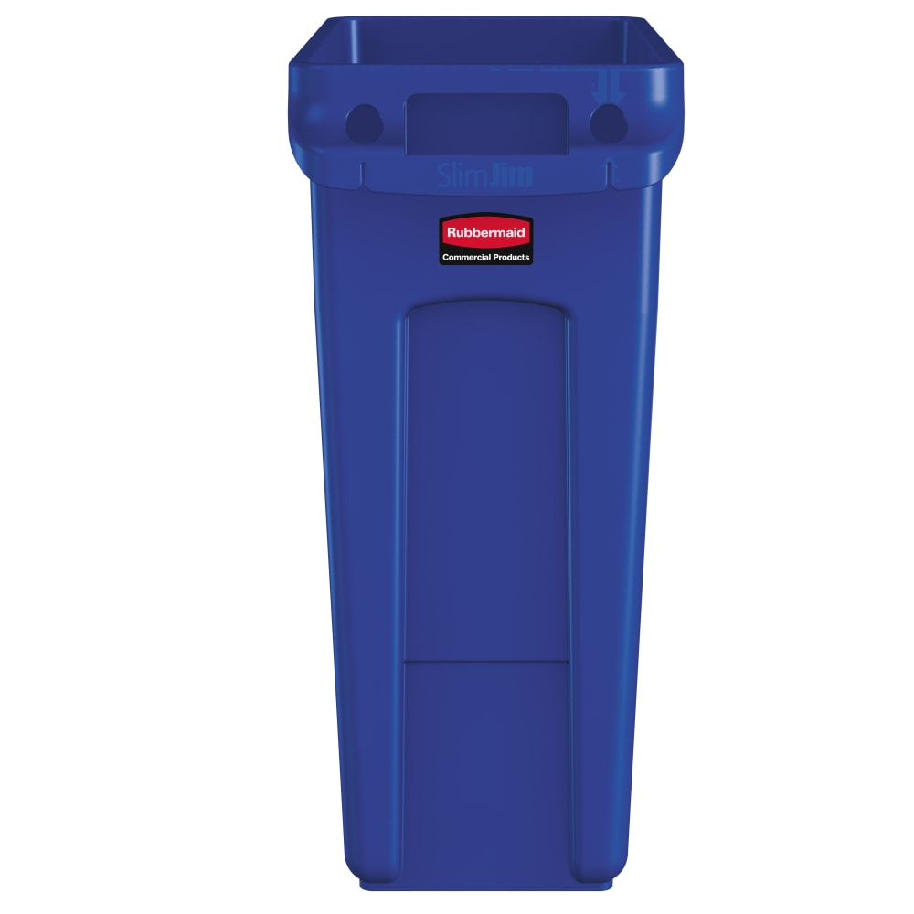 Rubbermaid Slim Jim Rectangular Polyethylene Vented Waste Receptacle, 16 Gallons, Blue