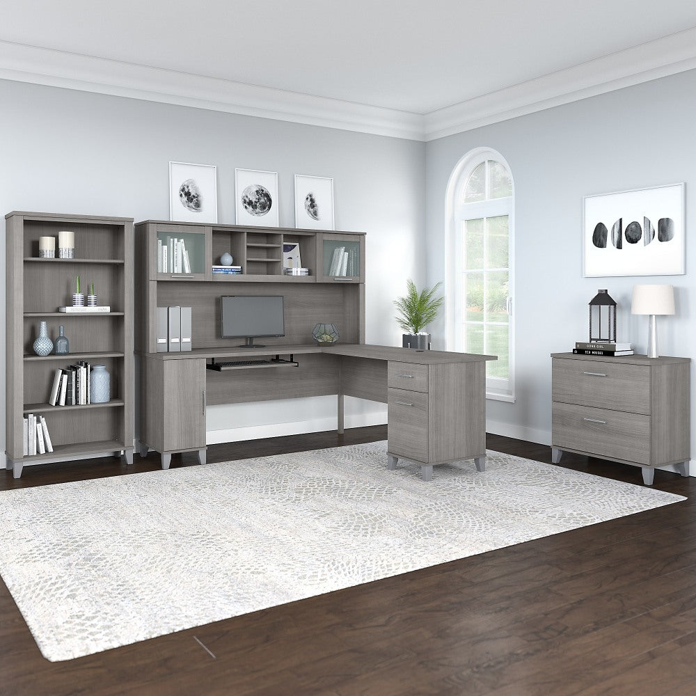 Bush Furniture Somerset 72inW L-Shaped Desk With Hutch, Lateral File Cabinet And Bookcase, Platinum Gray, Standard Delivery