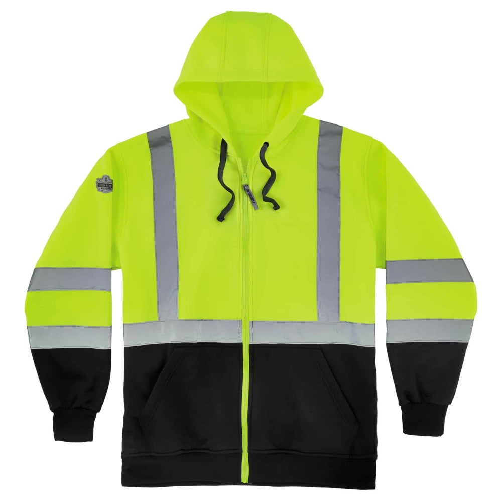 Ergodyne GloWear 8372 Class 3 Hi-Vis Zip-Up Hoodie, XX-Large, Black/Lime