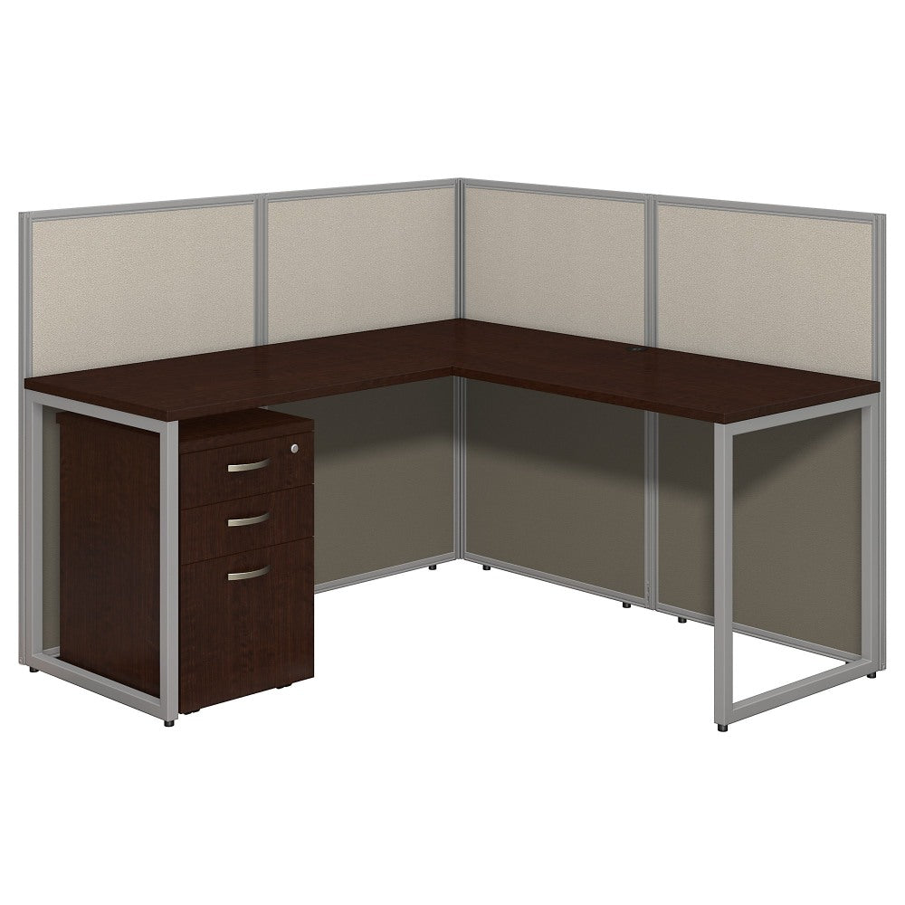 Bush Business Furniture Easy Office L-Desk Open Office With 3-Drawer Mobile Pedestal, 44 15/16inH x 60 1/16inW x 60 1/16inD, Mocha Cherry