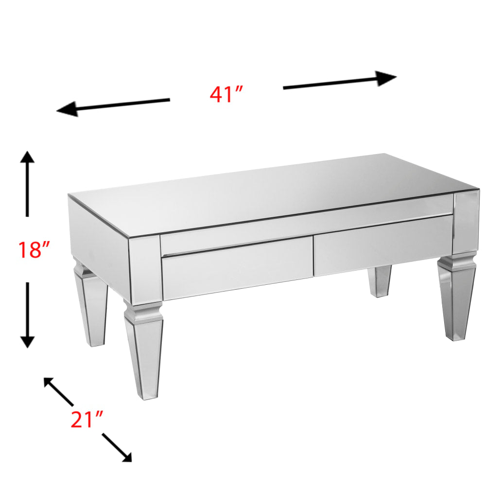 SEI Furniture Darien Contemporary Mirrored Cocktail Table, Rectangular, Matte Silver/Maroon