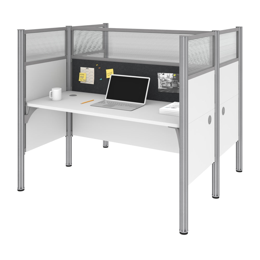 Bestar Pro-Biz 63inW Computer Desk Office Cubicles With Tack Boards And High Privacy Panels, Gray/White