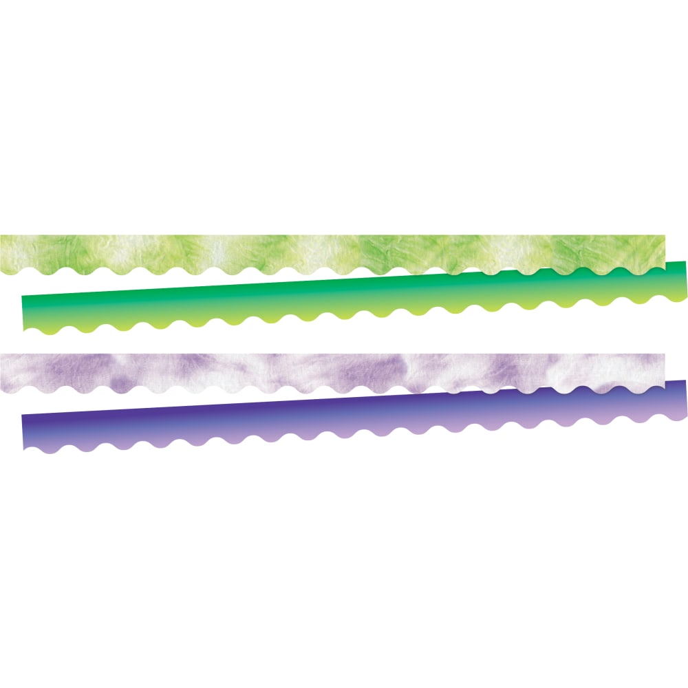 Barker Creek Double-Sided Scalloped-Edge Border Strips, 2-1/4in x 36in, Purple/Lime Tie-Dye And Ombre, Pack Of 52 Strips