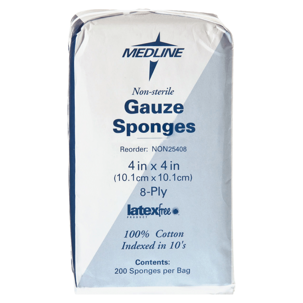 Medline Gauze Sponges, Nonsterile, 4in x 4in, 8-Ply, Box Of 200