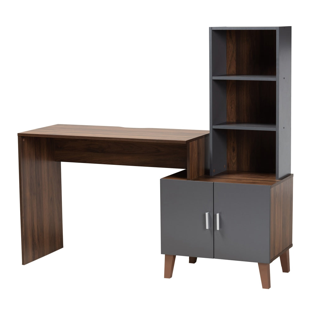 Baxton Studio Jaeger 57inW 2-Tone Writing Desk With Shelves, Walnut Brown/Dark Gray