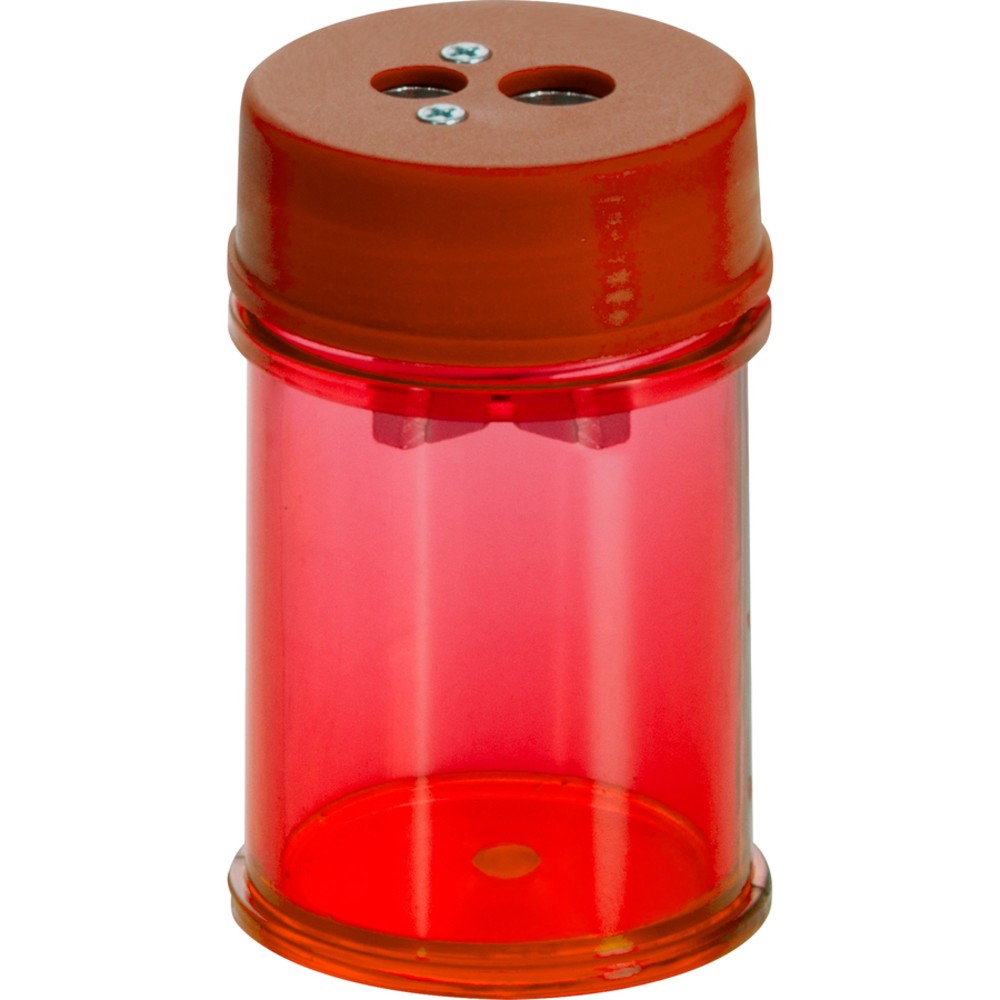 Officemate Double Barrel Pencil/Crayon Sharpener - 2 Hole(s) - 2.1in Height x 1.4in Width x 1.4in Depth - Translucent Red - 1 Each