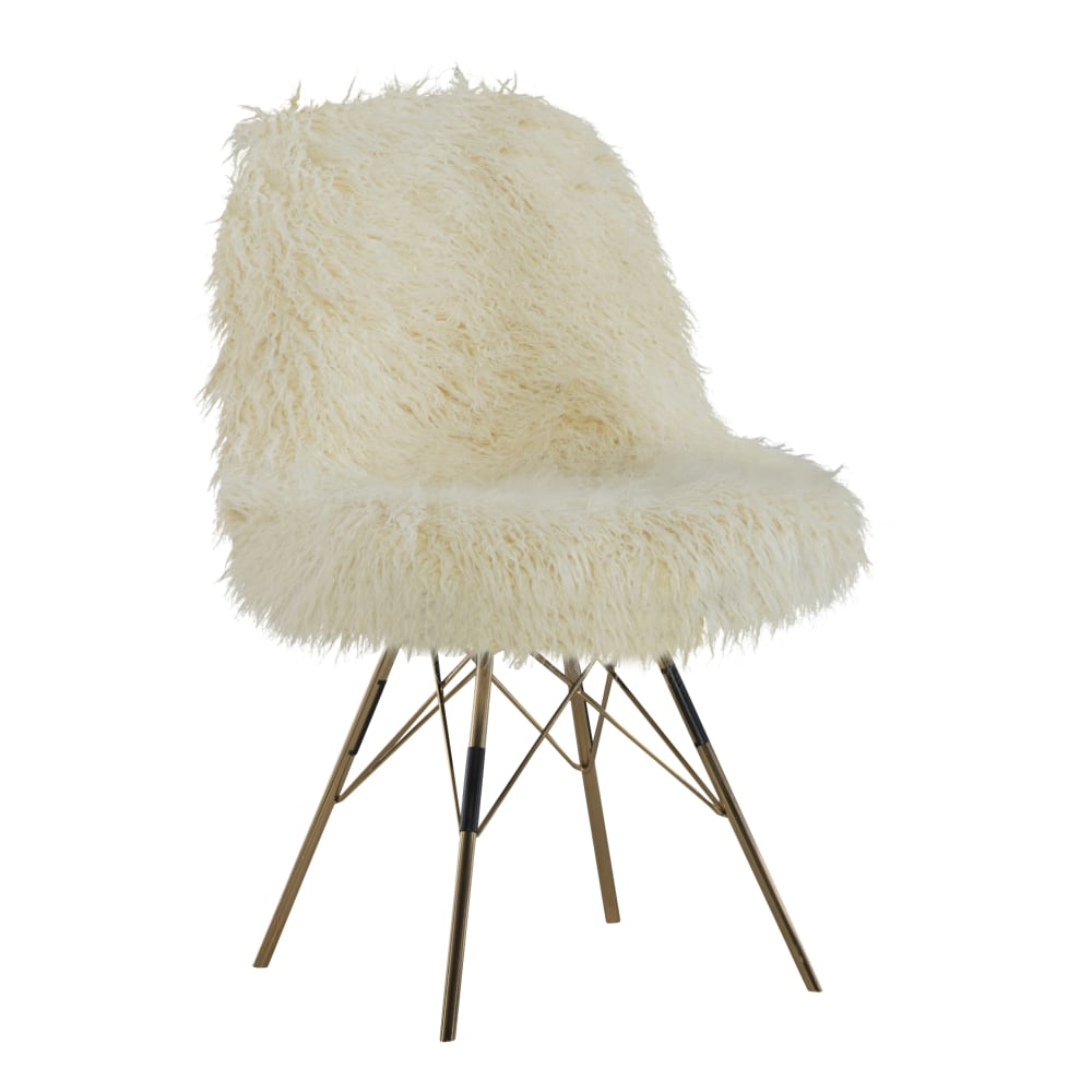 Linon Jen Faux Fur Home Office Chair, White/Gold