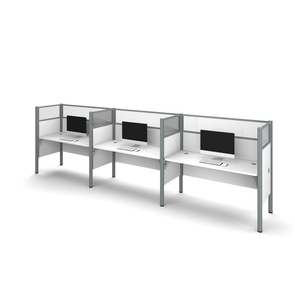 Bestar Pro-Biz 183inW 3-Person Computer Desk Office Cubicles With High Privacy Panels, White