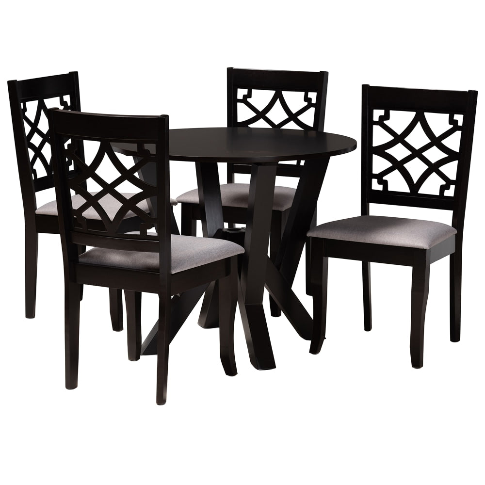 Baxton Studio Alisa Dining Set, 29-15/16inH x 35-7/16inW x 35-7/16inD, Gray/Dark Brown